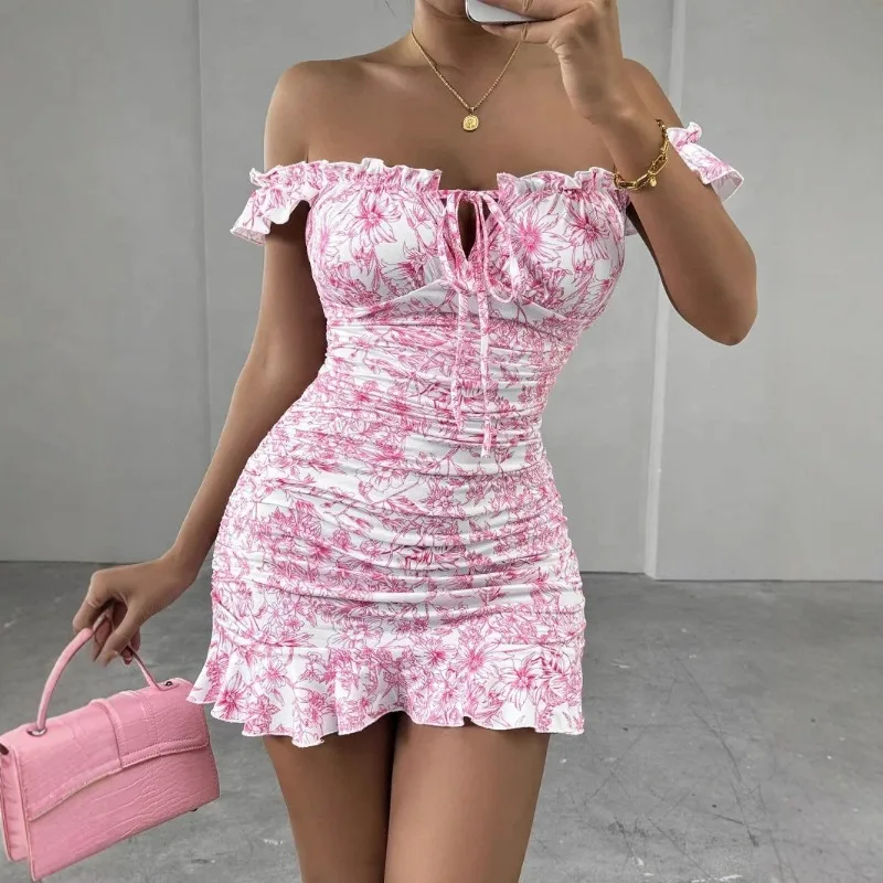 Summer Elegant Floral Print Off Shoulder Mini Dress French Women Short Sleeve Slim Pleated Dress Party Holiday Bodycon Vestido
Summer Elegant Floral Print Off Shoulder Mini Dress French Women Short Sleeve Slim Pleated Dress Party Holiday Bodycon Vestido