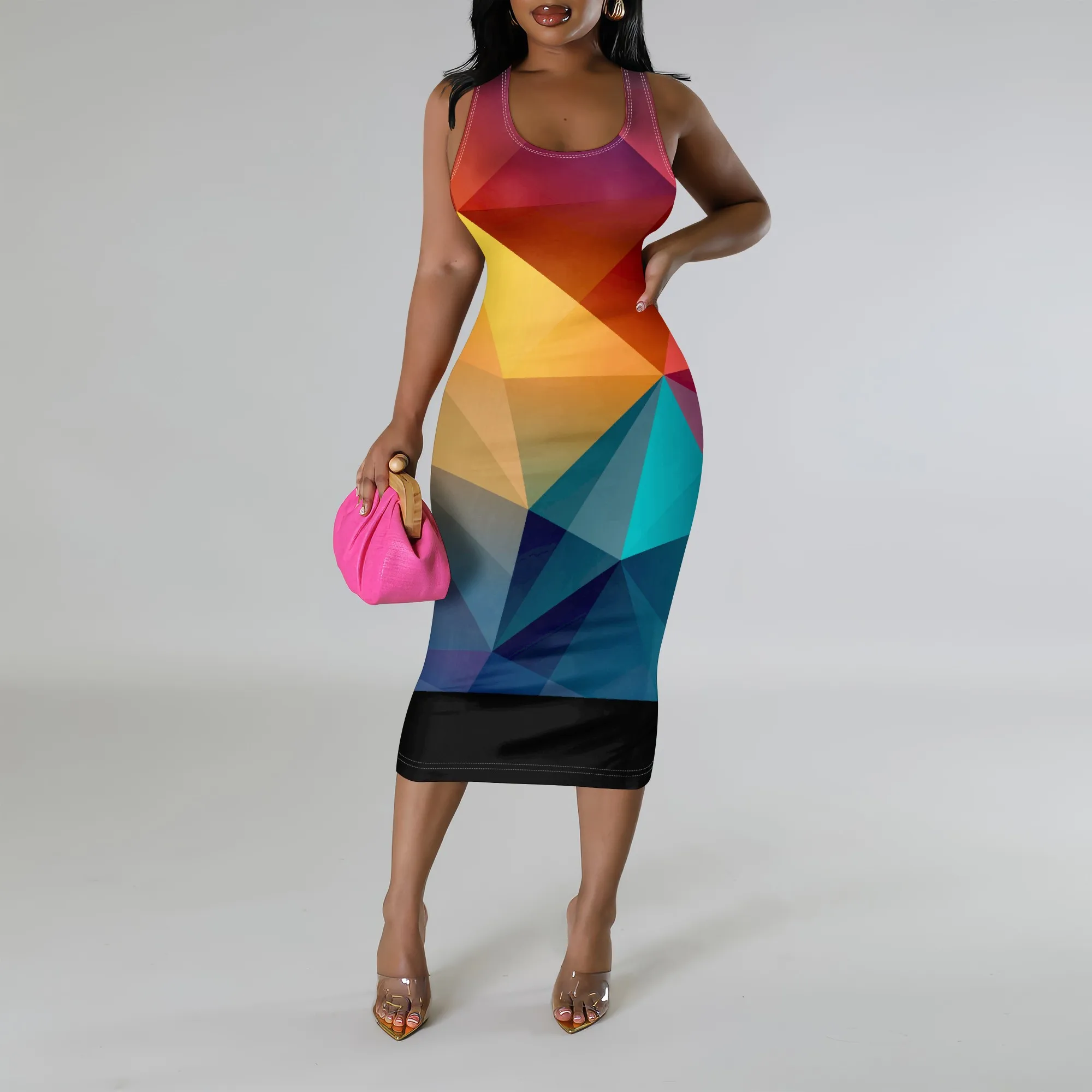 Colorful Geometric Midi Dress S-3XL Sleeveless Bodycon Style for Art Gallery, Summer Party or Urban Streetwear Look
Colorful Geometric Midi Dress S-3XL Sleeveless Bodycon Style for Art Gallery, Summer Party or Urban Streetwear Look