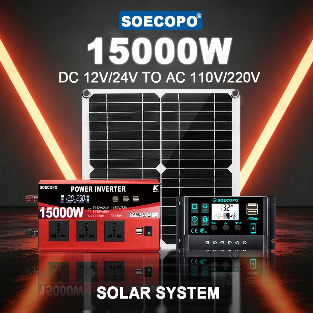 No Noise Stable Output 15000W Peak Solar Kit 300W Panel 100A Controller 12V/24V 110V220V Inverter for Field Work Farm party Use
No Noise Stable Output 15000W Peak Solar Kit 300W Panel 100A Controller 12V/24V 110V220V Inverter for Field Work Farm party Use