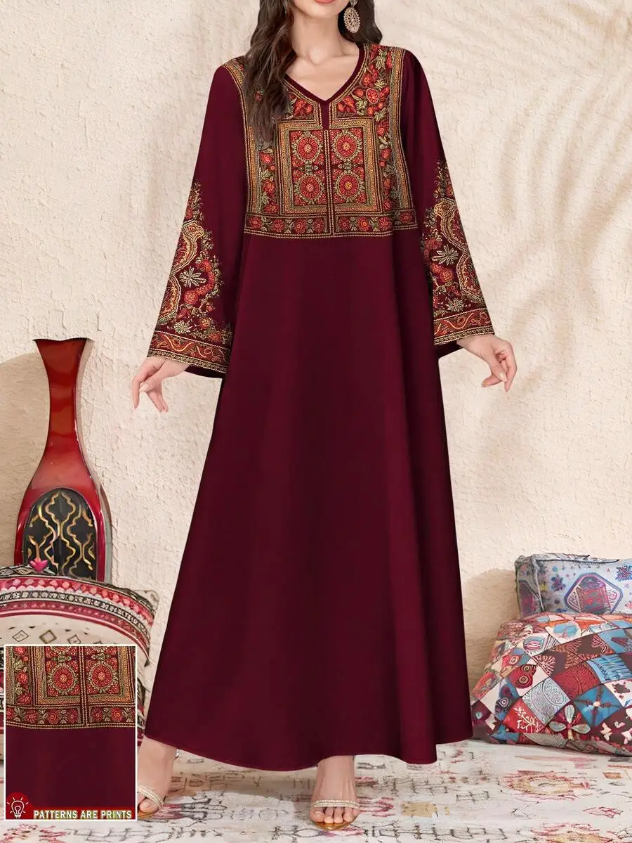 Elegant Floral Embroidered V-Neck Long Sleeve Maxi Dress Arabic Style For Spring Autumn
Elegant Floral Embroidered V-Neck Long Sleeve Maxi Dress Arabic Style For Spring Autumn