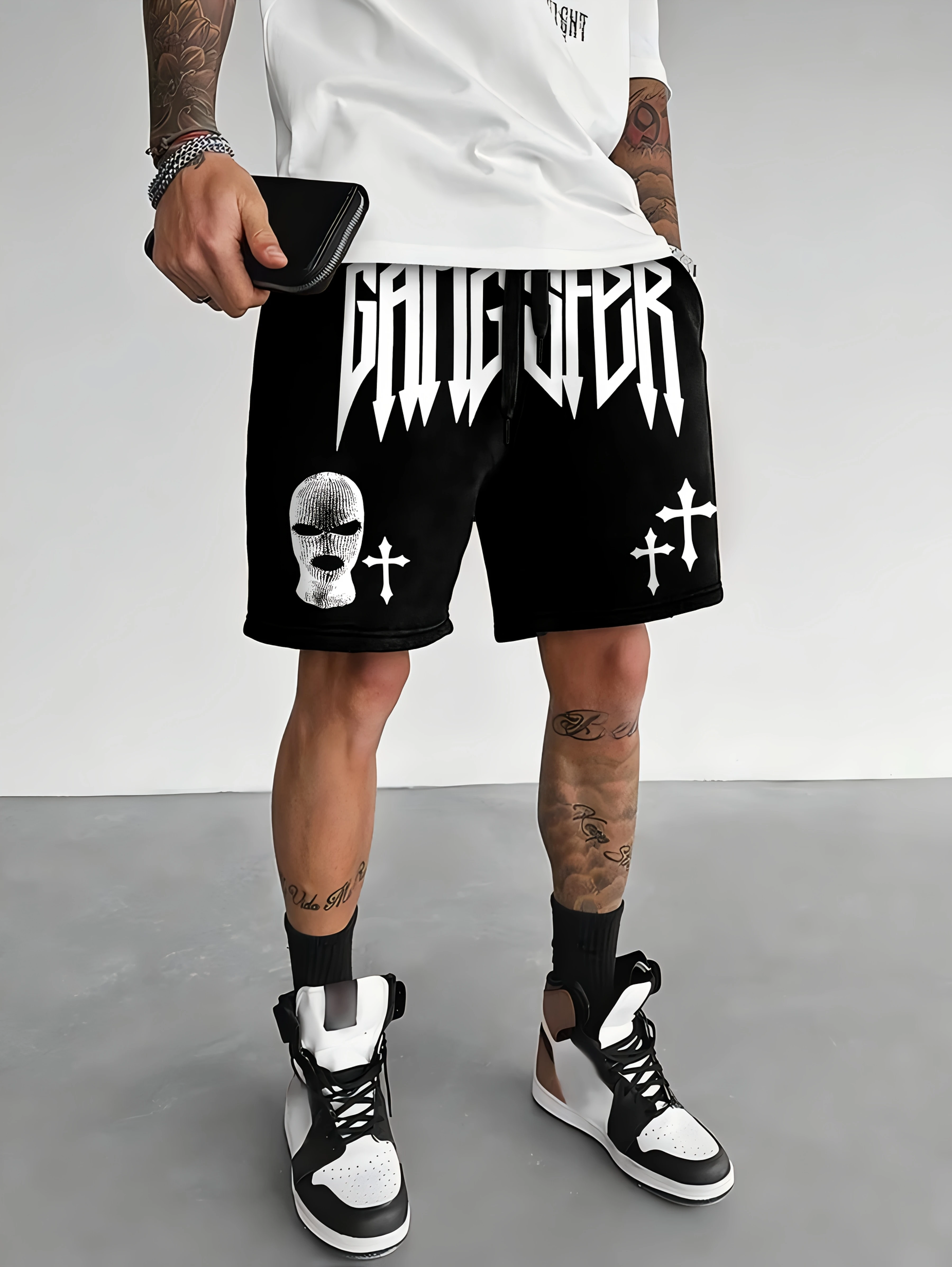 Men's Gothic Streetwear Shorts Ski Mask Cross Print Drawstring Elastic Waist Casual Hip Hop Summer Athletic Workout Bottoms
Men's Gothic Streetwear Shorts Ski Mask Cross Print Drawstring Elastic Waist Casual Hip Hop Summer Athletic Workout Bottoms