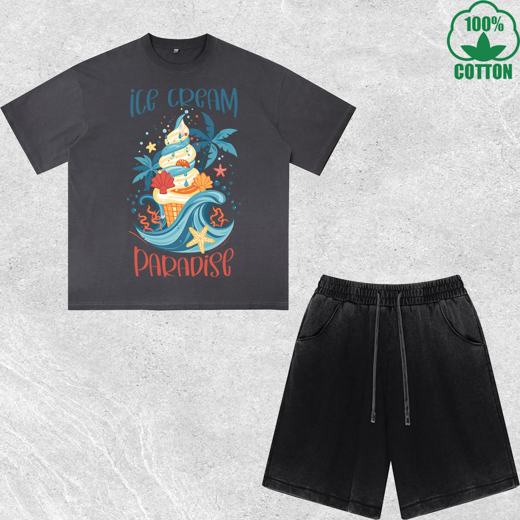 Ice Cream Paradise Printed Dirty Wash T-Shirt Shorts Set Multicolor Combo Loose Trendy Fashionable 100%Cotton
Ice Cream Paradise Printed Dirty Wash T-Shirt Shorts Set Multicolor Combo Loose Trendy Fashionable 100%Cotton