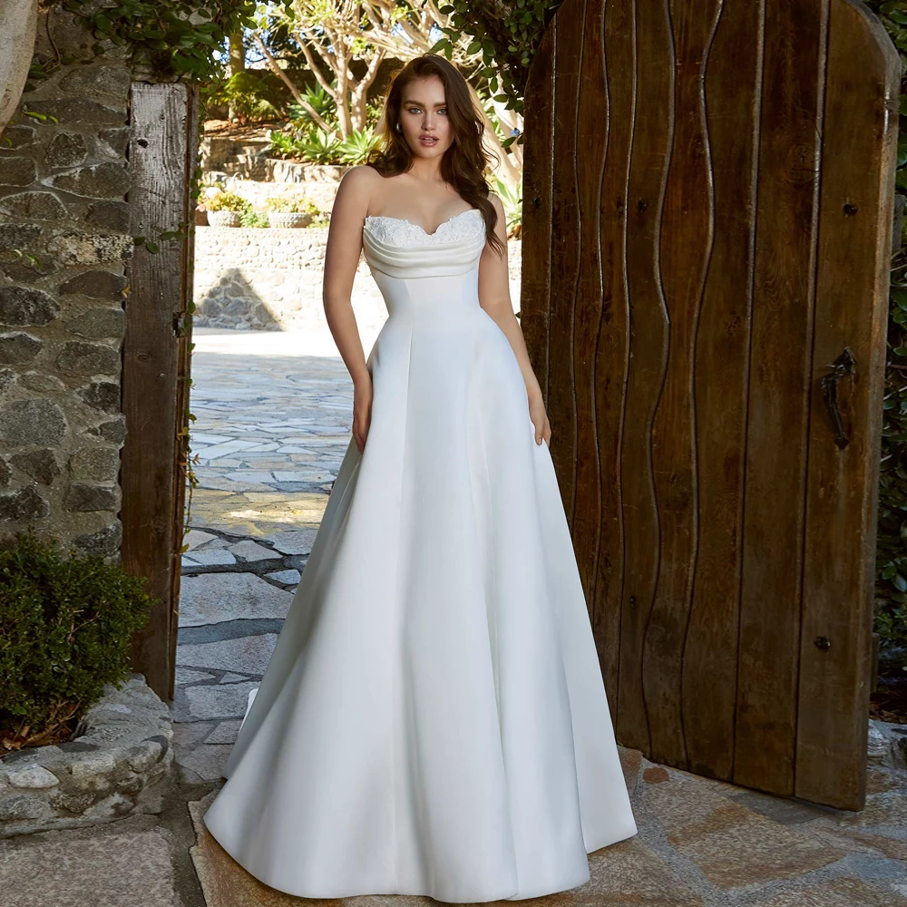 Elegant A-Line Sweetheart Neck Wedding Dresses Detachable Off Shoulder Sleeves Bow Bridal Growns Pearl Satin Vestidos De Novia
Elegant A-Line Sweetheart Neck Wedding Dresses Detachable Off Shoulder Sleeves Bow Bridal Growns Pearl Satin Vestidos De Novia
