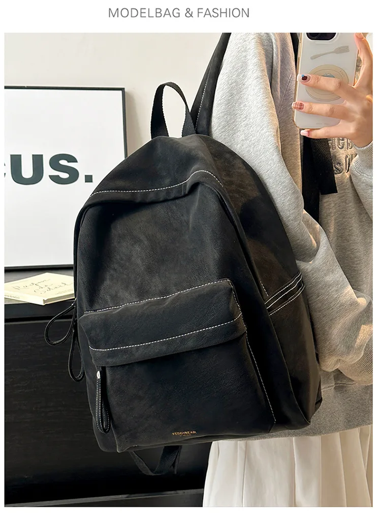 Women's Vintage Pu Backpack, Casual Faux Leather School Bag with Contrast Stitching, Large Capacity Travel Daypack
Women's Vintage Pu Backpack, Casual Faux Leather School Bag with Contrast Stitching, Large Capacity Travel Daypack