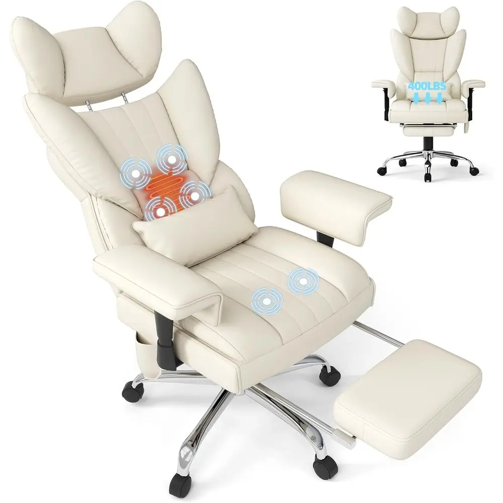 Heated Vibration Leather Reclining Chair with Lumbar Support, 400 lbs Capacity, Ergonomic Desk or Home Office Chair, Beige
Heated Vibration Leather Reclining Chair with Lumbar Support, 400 lbs Capacity, Ergonomic Desk or Home Office Chair, Beige