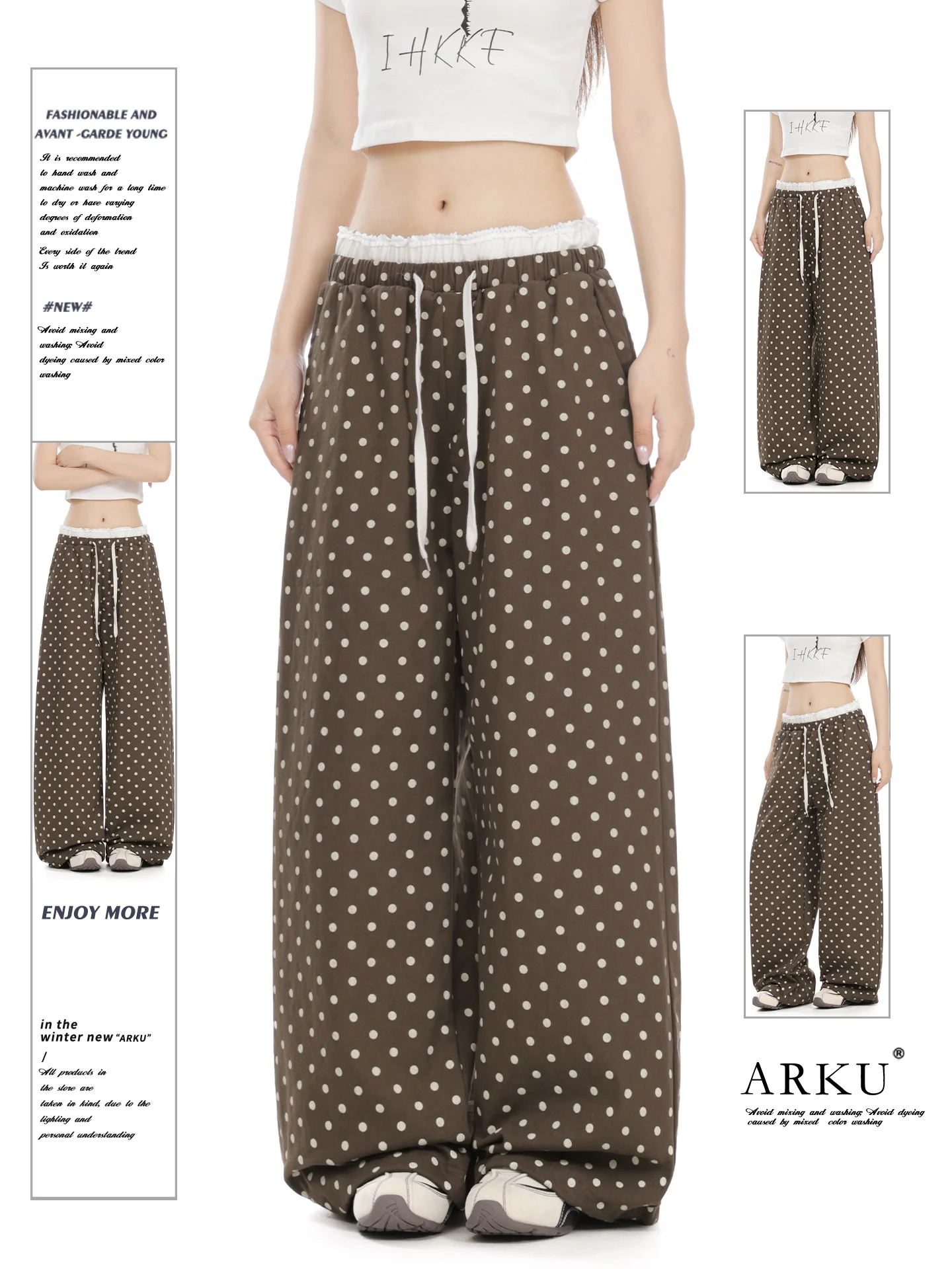 American Retro Polka Dot Print Casual Pants Women Loose Slim Splicing Lace Double Waist Head Wide Leg Straight Tube Pants
American Retro Polka Dot Print Casual Pants Women Loose Slim Splicing Lace Double Waist Head Wide Leg Straight Tube Pants