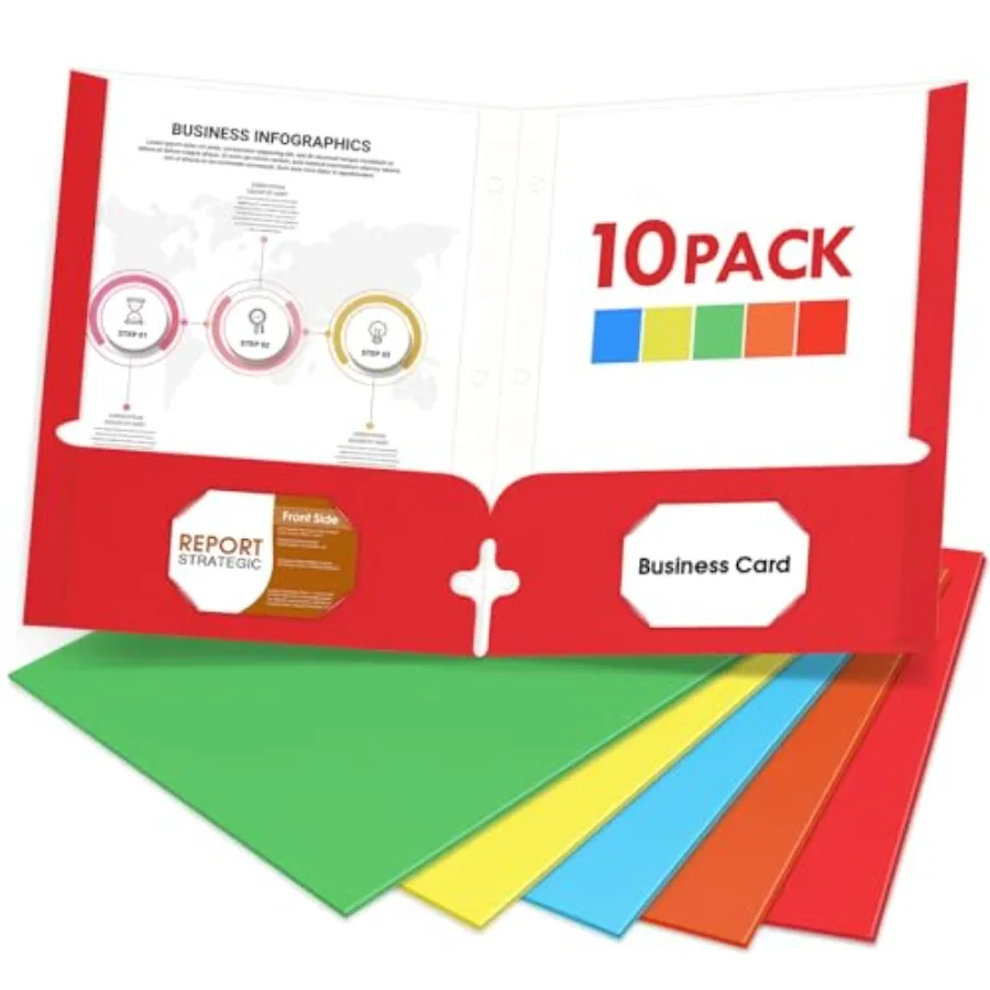 10 Pack Folders with Pockets, 2 Pocket Letter Size File Folders, Assorted Colors, Modern Style, 3 Hole Punched with Business Ca
10 Pack Folders with Pockets, 2 Pocket Letter Size File Folders, Assorted Colors, Modern Style, 3 Hole Punched with Business Ca