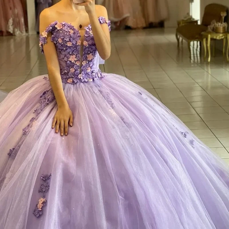 N115 Customized Lavender Princess Girls Prom Dress Party Gown Off Shoulder Floral Tulle Women Occasion Pageant Dress Quinceanera
N115 Customized Lavender Princess Girls Prom Dress Party Gown Off Shoulder Floral Tulle Women Occasion Pageant Dress Quinceanera