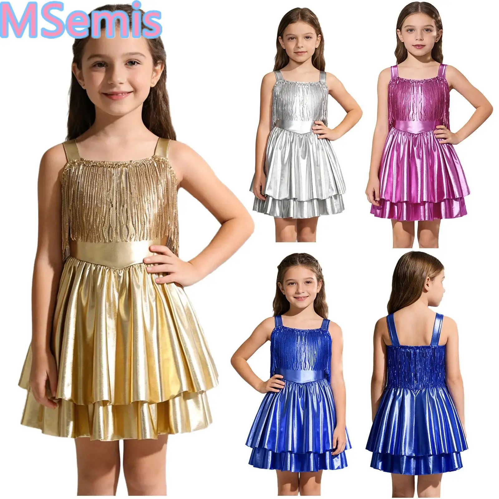 Kids Girls Metallic Dance Dress Shiny Sequin Tassel Sleeveless Tiered A-line Hem Tank Dress for Ballroom Birthday Pageant
Kids Girls Metallic Dance Dress Shiny Sequin Tassel Sleeveless Tiered A-line Hem Tank Dress for Ballroom Birthday Pageant