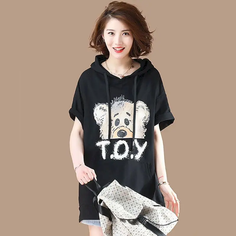 Fashion Hooded T Shirt Women Mid-length Short-sleeved T-shirt Women's Summer New All-match Loose Design Large Size Casual Tops
Fashion Hooded T Shirt Women Mid-length Short-sleeved T-shirt Women's Summer New All-match Loose Design Large Size Casual Tops