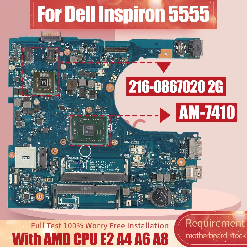 For Dell Inspiron 5555 5455 Notebook Mainboard LA-C142P 0VJRMW 0PDGN4 01N0C6 0THKRW E2 A4 A6 A8 CPU GPU 2G Laptop Motherboard
For Dell Inspiron 5555 5455 Notebook Mainboard LA-C142P 0VJRMW 0PDGN4 01N0C6 0THKRW E2 A4 A6 A8 CPU GPU 2G Laptop Motherboard