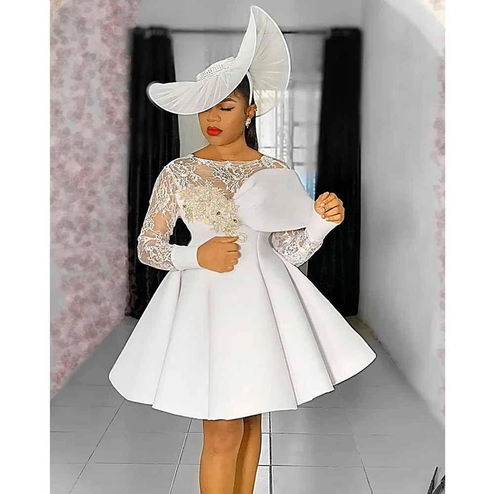 Fashion Lace Mini Prom Dresses Chic Long Sleeves Draped Short Ball Gowns Elegant O-Neck Beads White Evening Party Dresses
Fashion Lace Mini Prom Dresses Chic Long Sleeves Draped Short Ball Gowns Elegant O-Neck Beads White Evening Party Dresses