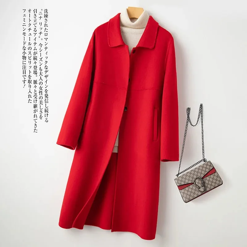 2023 Autumn and Winter New Handmade Wool Coat Women's Mid-length Doll Collar Pure Wool Double-Sided Woolen Cashmere Coat Tide
2023 Autumn and Winter New Handmade Wool Coat Women's Mid-length Doll Collar Pure Wool Double-Sided Woolen Cashmere Coat Tide
