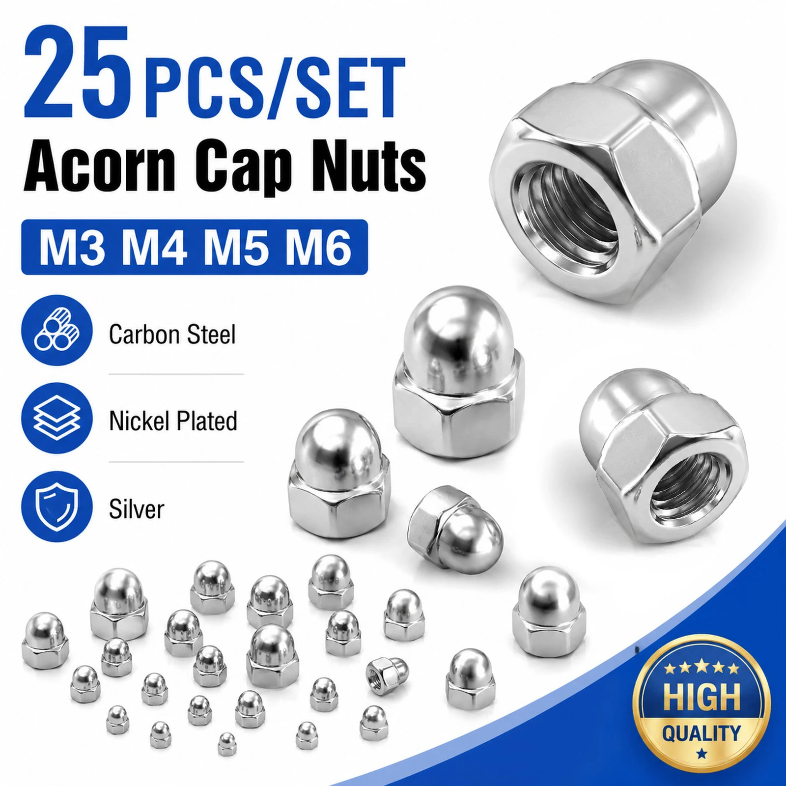 25-100pcs M3-M6 Carbon Steel Hex Cap Nuts, Domed Head Cover Nuts, Decorative Rivet Nuts for Furniture & DIY Projects
25-100pcs M3-M6 Carbon Steel Hex Cap Nuts, Domed Head Cover Nuts, Decorative Rivet Nuts for Furniture & DIY Projects