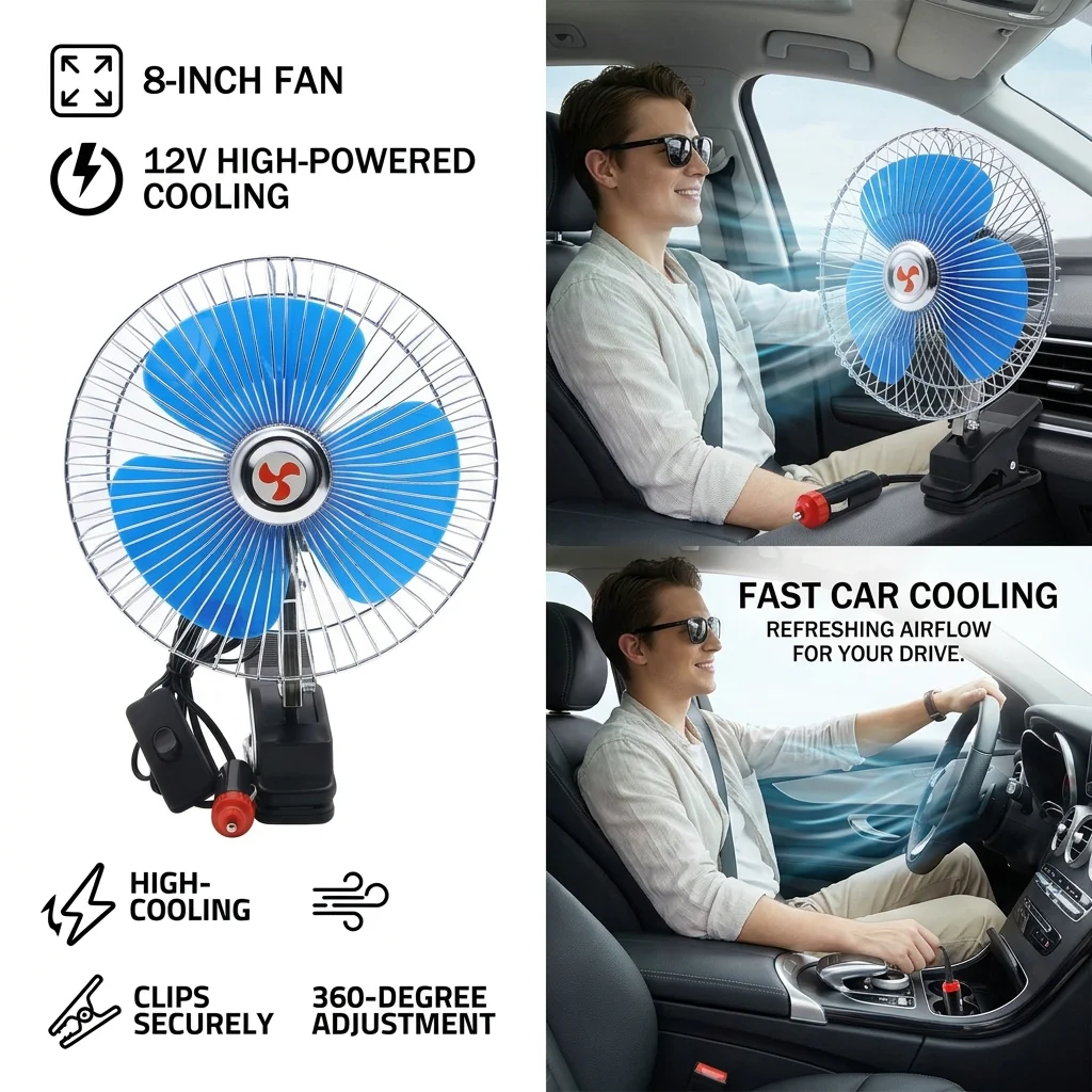 8" Electric Car Cooling Fan 12V High Airflow Clip-style Auto Air Cooler Ventilation Fan for Passenger Rear Seat Boat RV Caravan
8" Electric Car Cooling Fan 12V High Airflow Clip-style Auto Air Cooler Ventilation Fan for Passenger Rear Seat Boat RV Caravan