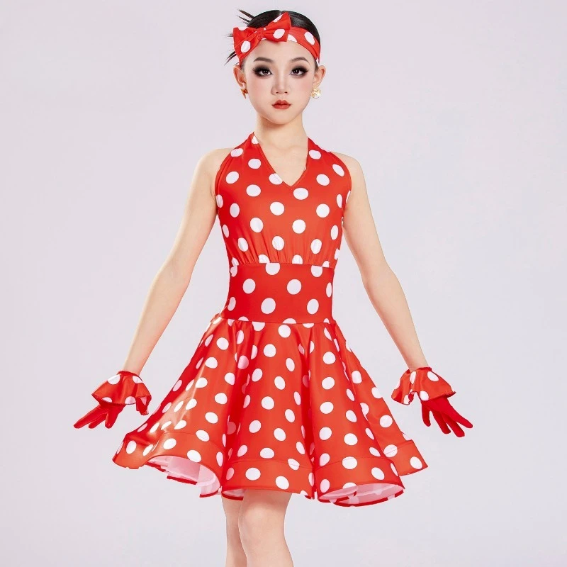 Children Latin Dance Dress Polka Dot Print Girls Sleeveless Halter Ballroom Salsa Tango Rumba Practice Performance Costume
Children Latin Dance Dress Polka Dot Print Girls Sleeveless Halter Ballroom Salsa Tango Rumba Practice Performance Costume
