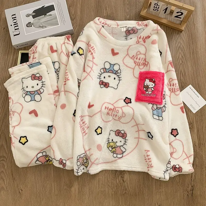 Kawaii Hello Kittys Pajamas Set Anime Sanrios Cartoon Thicken Coral Fleece Home Wear Autumn Winter Plush Sleepwear Warm Comfort
Kawaii Hello Kittys Pajamas Set Anime Sanrios Cartoon Thicken Coral Fleece Home Wear Autumn Winter Plush Sleepwear Warm Comfort