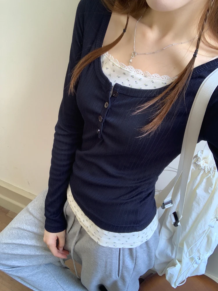 5colors Autumn 2024 korean style Tops Girls Slim Faux Two Pieces Long Sleeve t-shirt Womens Tops Tees shirt femme (x3478
5colors Autumn 2024 korean style Tops Girls Slim Faux Two Pieces Long Sleeve t-shirt Womens Tops Tees shirt femme (x3478