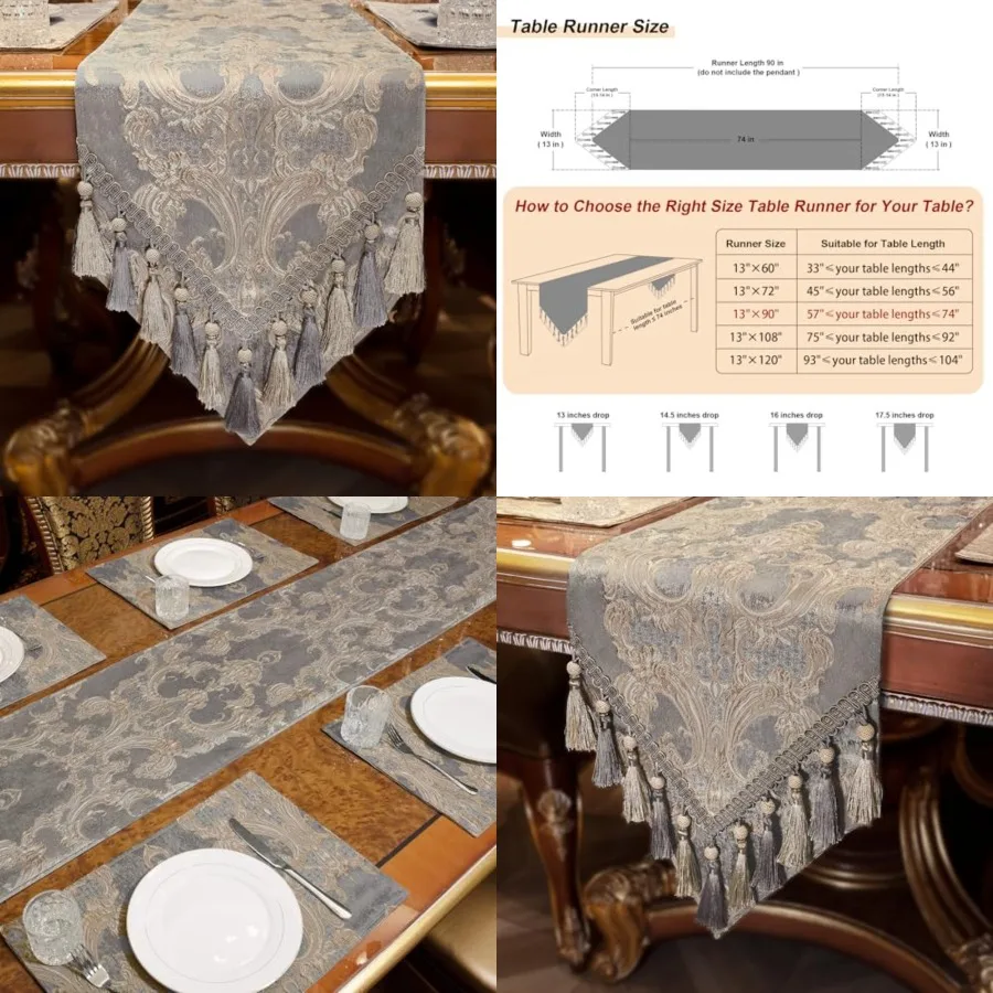 Luxury Table Runner 90 Inch Long, Elegant Jacquard Dining Table Runners with Handmade Multi-Tassels for Dining Room Dresser Par
Luxury Table Runner 90 Inch Long, Elegant Jacquard Dining Table Runners with Handmade Multi-Tassels for Dining Room Dresser Par