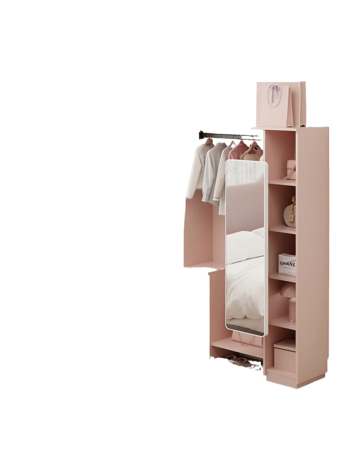 Pink dresser, hanger, chest, integrated full-body mirror, coat cabinet, multi-functional bedroom, bedside storage
Pink dresser, hanger, chest, integrated full-body mirror, coat cabinet, multi-functional bedroom, bedside storage