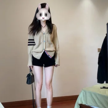 아메리칸 스타일 소프트 보충 v 넥 스웨터 자켓 여성 초가을 루즈 피트 슬리밍 니트 카디건 탑 게으른 느낌