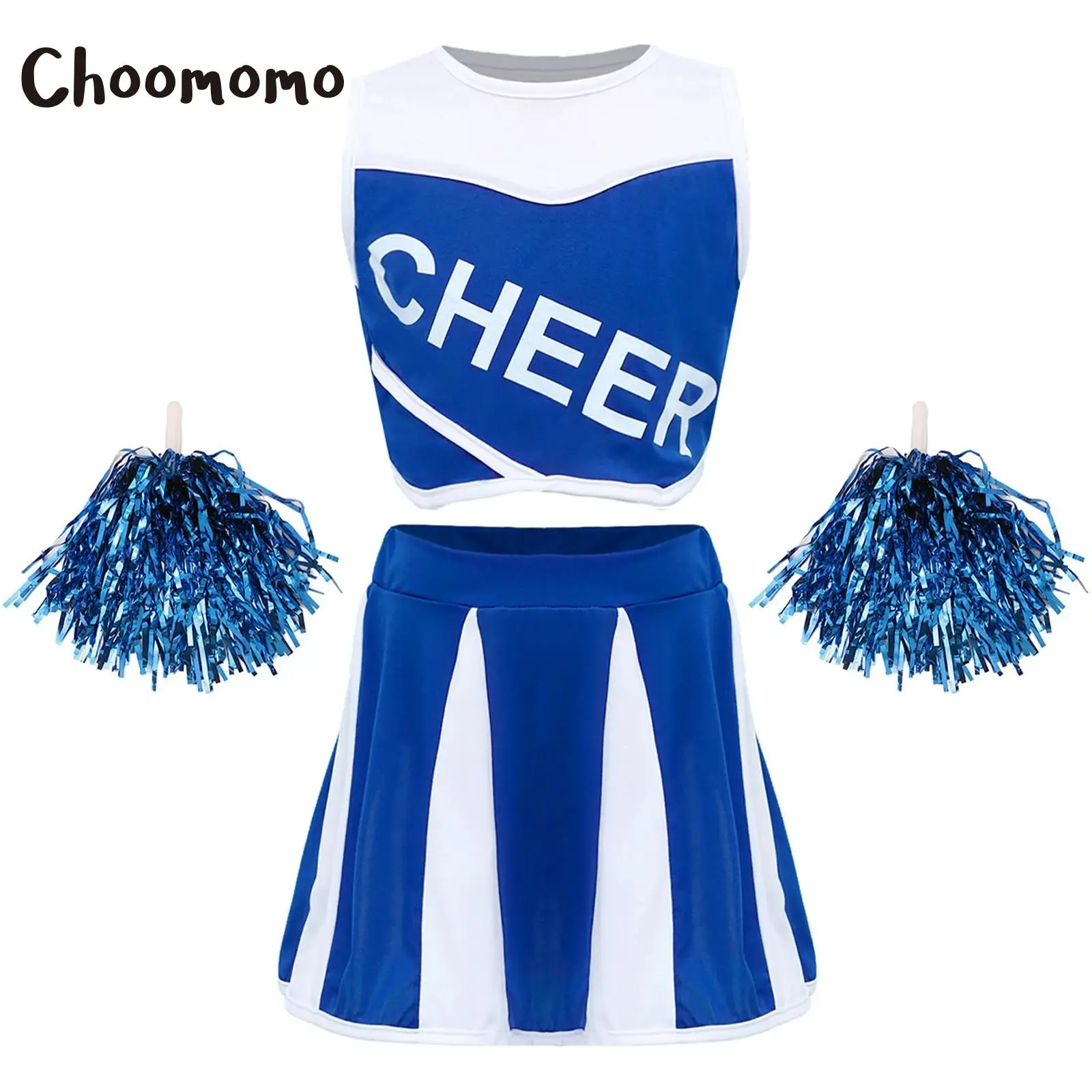 Girls Cheer Leading Costume Outfit Cheerleader Uniform Letter Print Cheer Short Top And Skirt Hand Flower Set for Football Games
Girls Cheer Leading Costume Outfit Cheerleader Uniform Letter Print Cheer Short Top And Skirt Hand Flower Set for Football Games
