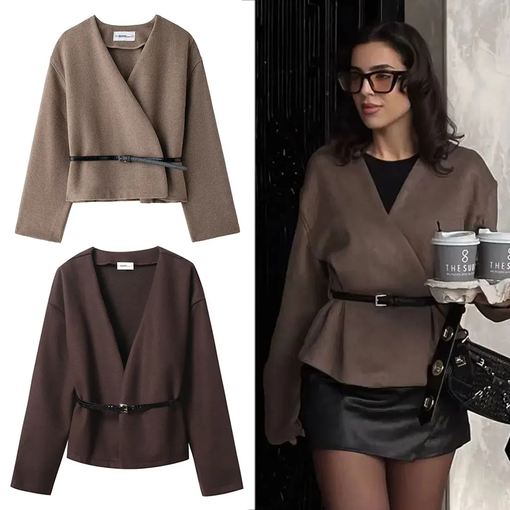 HH Женские элегантные однотонные пальто с v-образным вырезом Повседневная куртка с длинным рукавом и поясом Осенняя женская модная уличная женская шикарная верхняя одежда
HH Женские элегантные однотонные пальто с v-образным вырезом Повседневная куртка с длинным рукавом и поясом Осенняя женская модная уличная женская шикарная верхняя одежда