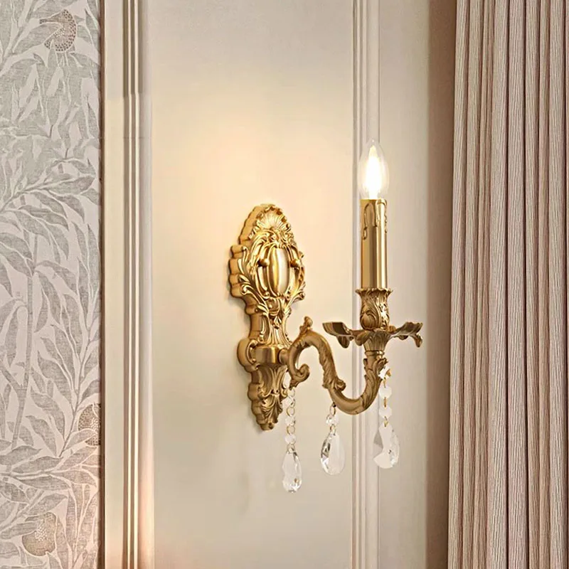 American Designer Luxury Candle LED Wall Lamps Retro Crystal Lights Bedroom Bedside Living Room Restaurant Brass Carving Sconces
American Designer Luxury Candle LED Wall Lamps Retro Crystal Lights Bedroom Bedside Living Room Restaurant Brass Carving Sconces