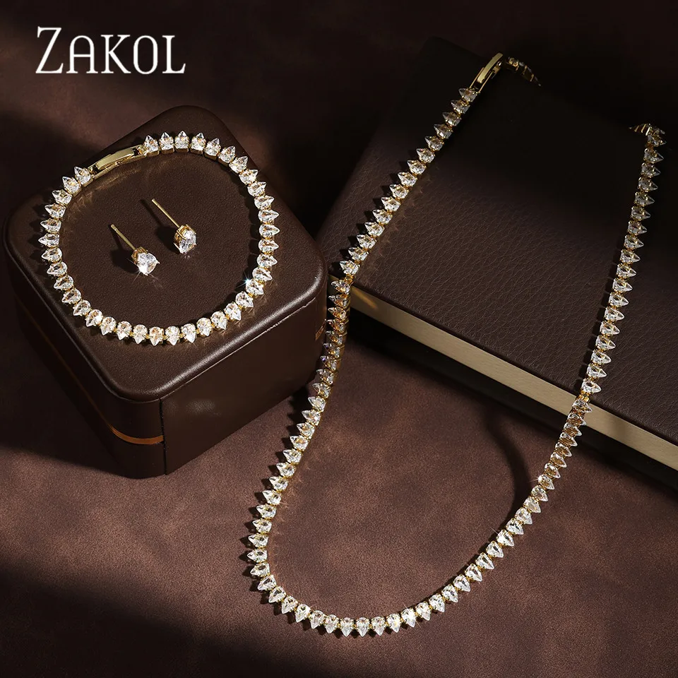 ZAKOL Minimalist Cubic Zirconia Water Drop Necklace Earrings Bracelet Set For Women Luxury Stylish Bridal Wedding Party Jewelry
ZAKOL Minimalist Cubic Zirconia Water Drop Necklace Earrings Bracelet Set For Women Luxury Stylish Bridal Wedding Party Jewelry