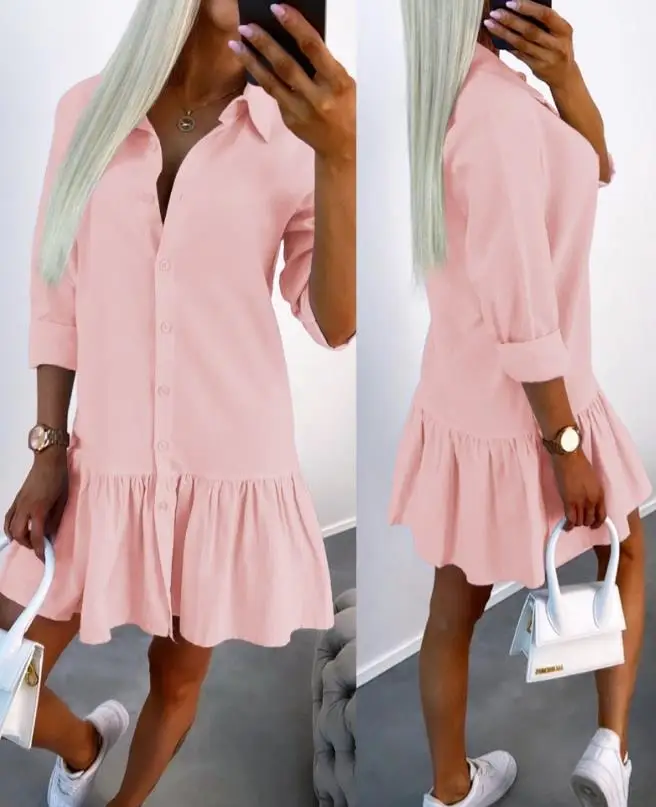 Dresses for Women 2023 Summer New Fashion Plain Long Sleeve Buttoned Ruffle Hem Casual Mini Shirt Dress Clothing
Dresses for Women 2023 Summer New Fashion Plain Long Sleeve Buttoned Ruffle Hem Casual Mini Shirt Dress Clothing