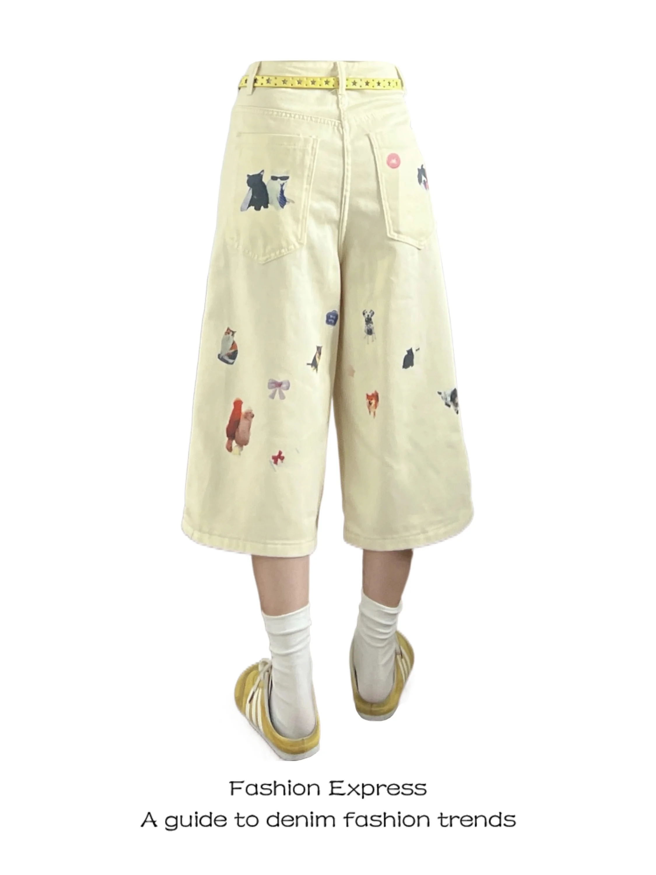 Trendy Seven-Quarter Length Loose Fit Denim Shorts Women's Summer American Retro Cartoon Print Design High Waist Wide Leg Jeans
Trendy Seven-Quarter Length Loose Fit Denim Shorts Women's Summer American Retro Cartoon Print Design High Waist Wide Leg Jeans