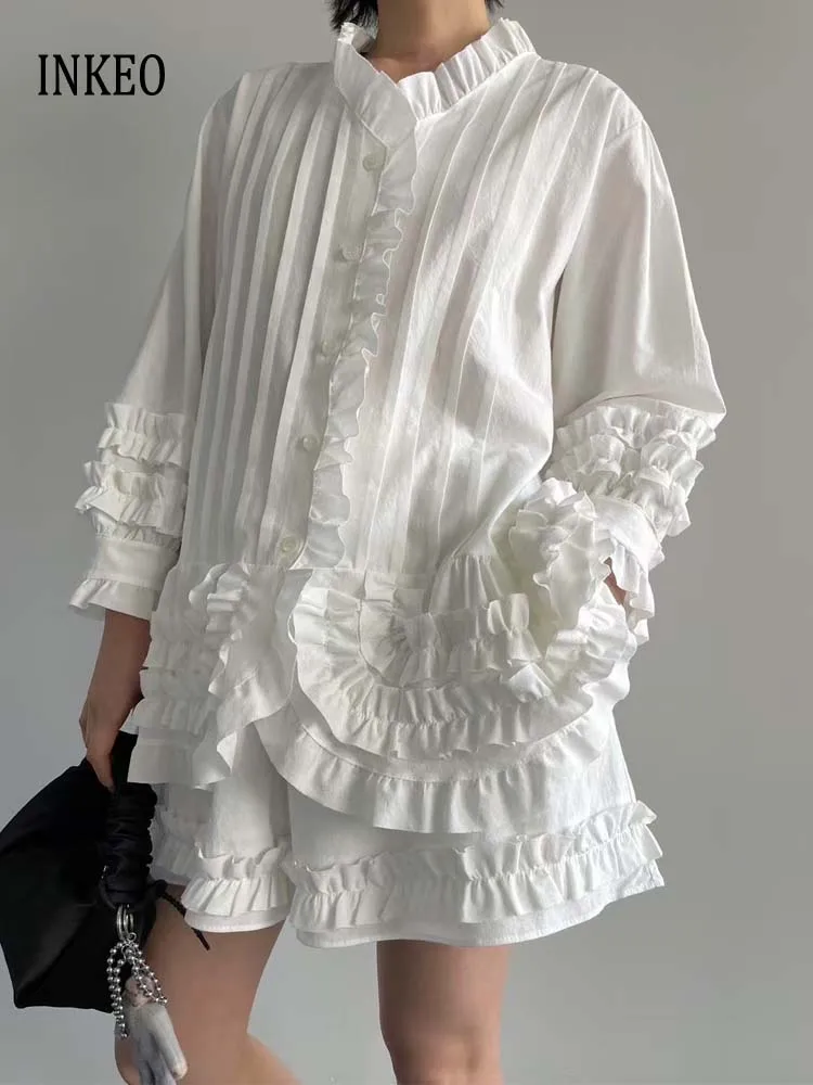 Casual Ruffled 2 Piece Set Women's 2025 Summer Loose Long sleeve pleated shirt and Elastic waist shorts Solid tops INKEO 5T058
Casual Ruffled 2 Piece Set Women's 2025 Summer Loose Long sleeve pleated shirt and Elastic waist shorts Solid tops INKEO 5T058