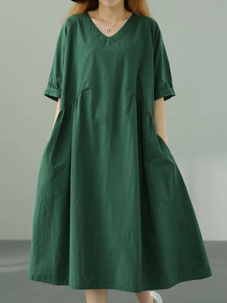 Summer Dresses for Women 2023 New Solid Color Cotton Long Dress Streetwear LOOSE Korean Fashion V-Neck Elegant Oversized Dress
Summer Dresses for Women 2023 New Solid Color Cotton Long Dress Streetwear LOOSE Korean Fashion V-Neck Elegant Oversized Dress