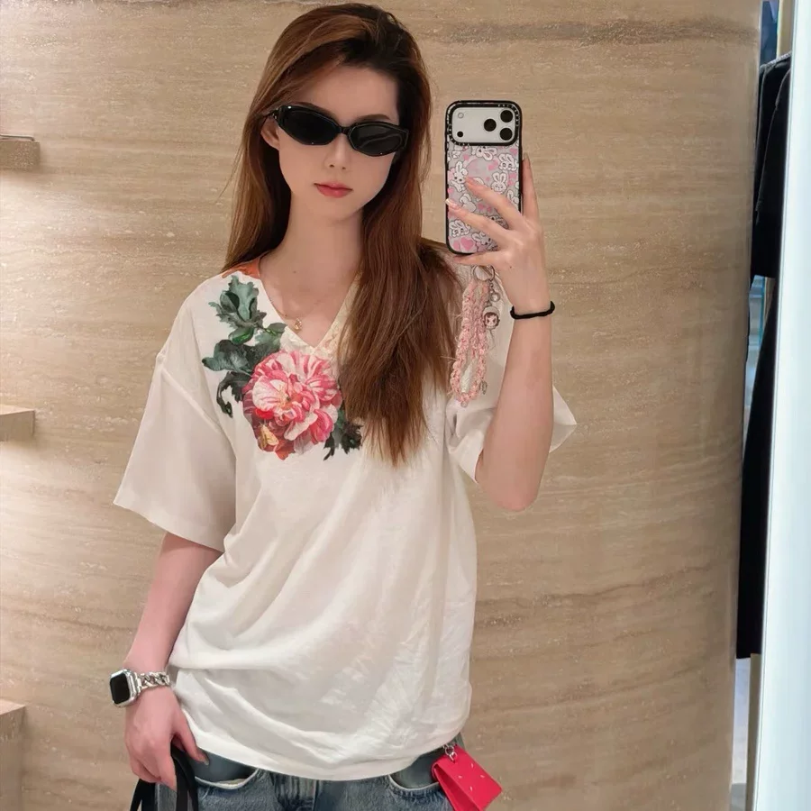 2026 Summer Women's T-Shirts And Polos Printed Flowers Casual Ladies Roupas Feminina Fashion Ladies White Loose Top Cotton
2026 Summer Women's T-Shirts And Polos Printed Flowers Casual Ladies Roupas Feminina Fashion Ladies White Loose Top Cotton