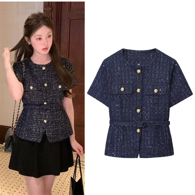 Women's Jacket New Summer 2025 navy Blue Short-sleeved Celebrity Style jacket Casual Fashion Elegant Temperament Personality
Women's Jacket New Summer 2025 navy Blue Short-sleeved Celebrity Style jacket Casual Fashion Elegant Temperament Personality