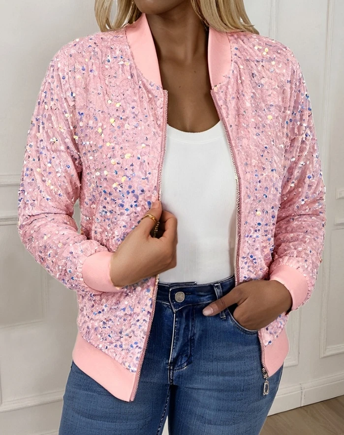 Women's Jacket Daily Casual 2024 Winter Solid Overcoat Allover Sequin Baseball Collar Jacket Zip Up Design Long Sleeve Coat
Women's Jacket Daily Casual 2024 Winter Solid Overcoat Allover Sequin Baseball Collar Jacket Zip Up Design Long Sleeve Coat