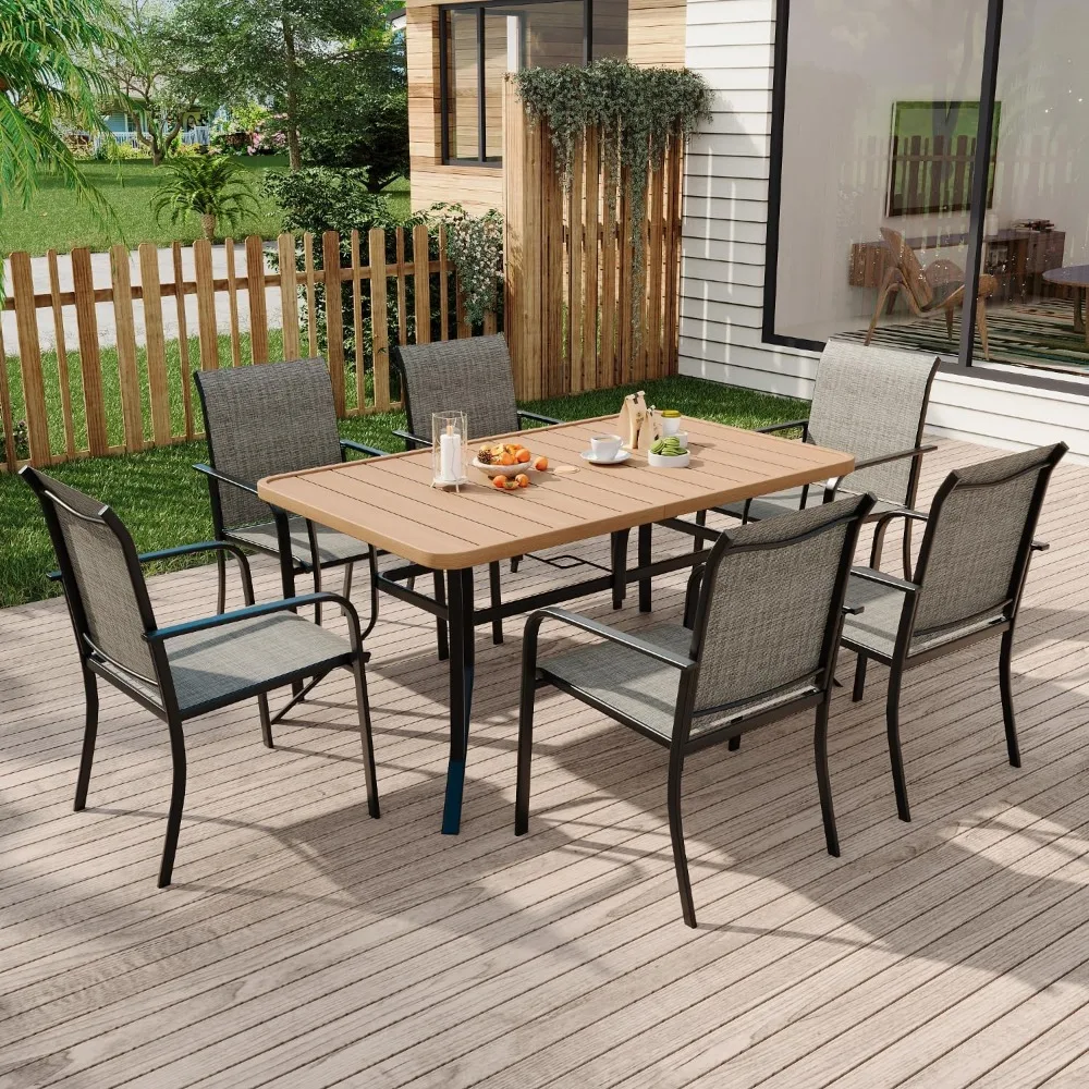 7 Pcs Patio Dining Set with Metal Table and 6 Textilene Chairs for Backyard, Garden, Deck and Poolside
7 Pcs Patio Dining Set with Metal Table and 6 Textilene Chairs for Backyard, Garden, Deck and Poolside