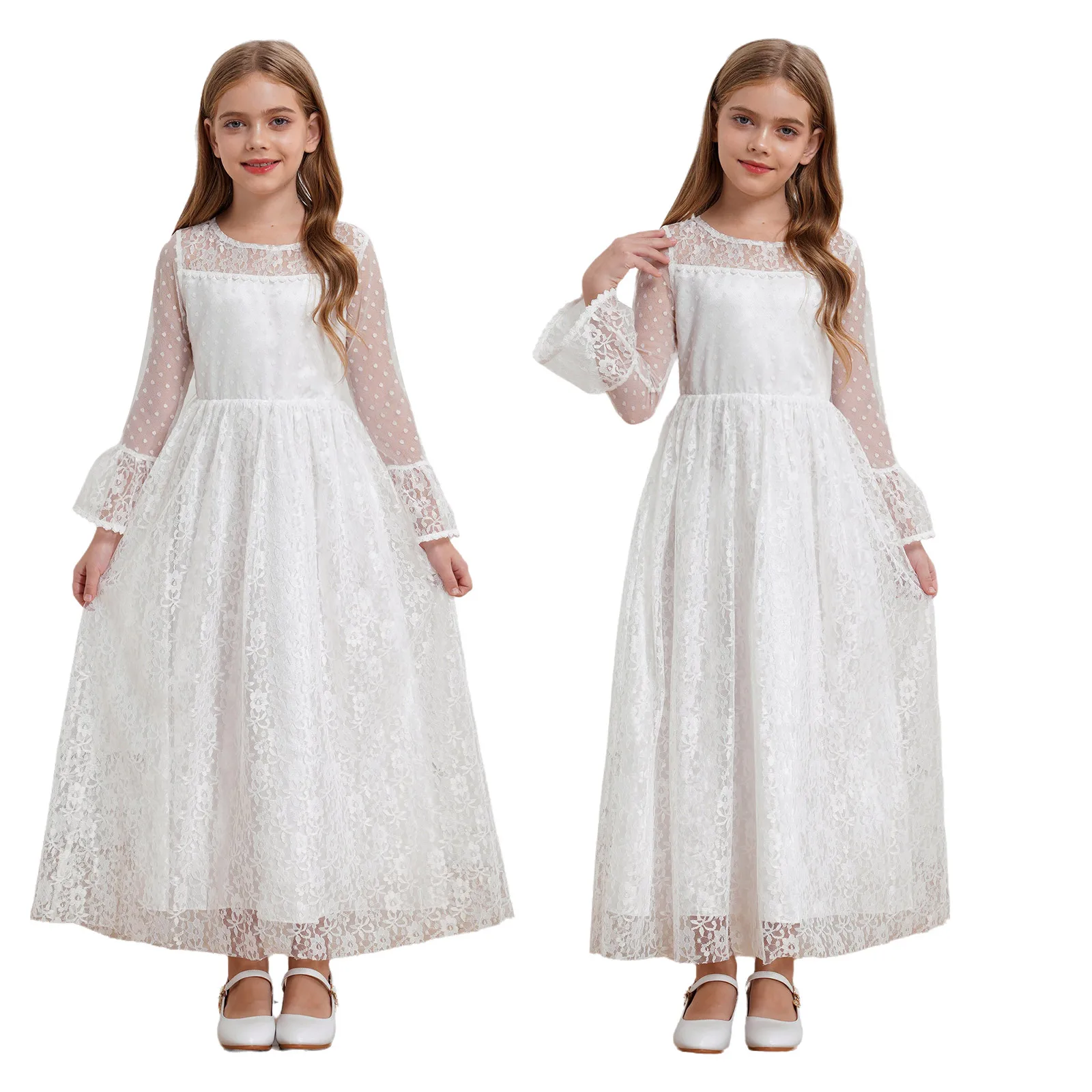 Girls Sweet Purity Gowns Lining Long Flared Sleeve Backless High Waist Lace Dress for Wedding Party Prom Banquet Photography
Girls Sweet Purity Gowns Lining Long Flared Sleeve Backless High Waist Lace Dress for Wedding Party Prom Banquet Photography