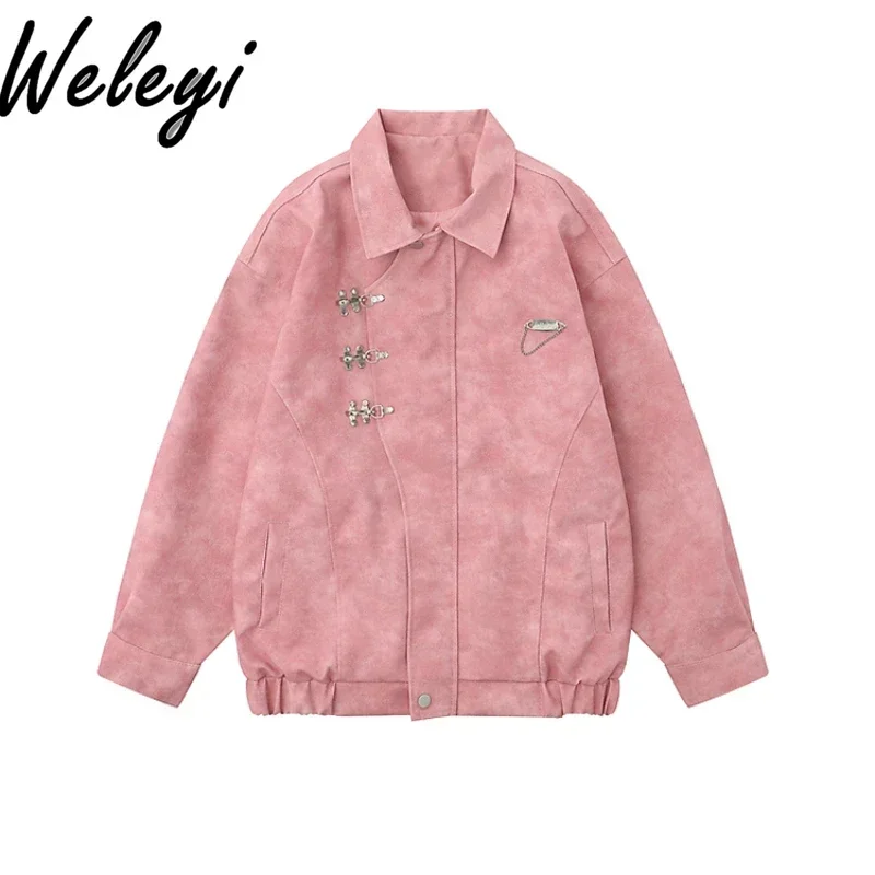 American Metal Decoration Pink Lapel Leather Jacket Trendy 2024 New Men's and Women's Loose Versatile Couple Quilted Cotton Coat
American Metal Decoration Pink Lapel Leather Jacket Trendy 2024 New Men's and Women's Loose Versatile Couple Quilted Cotton Coat