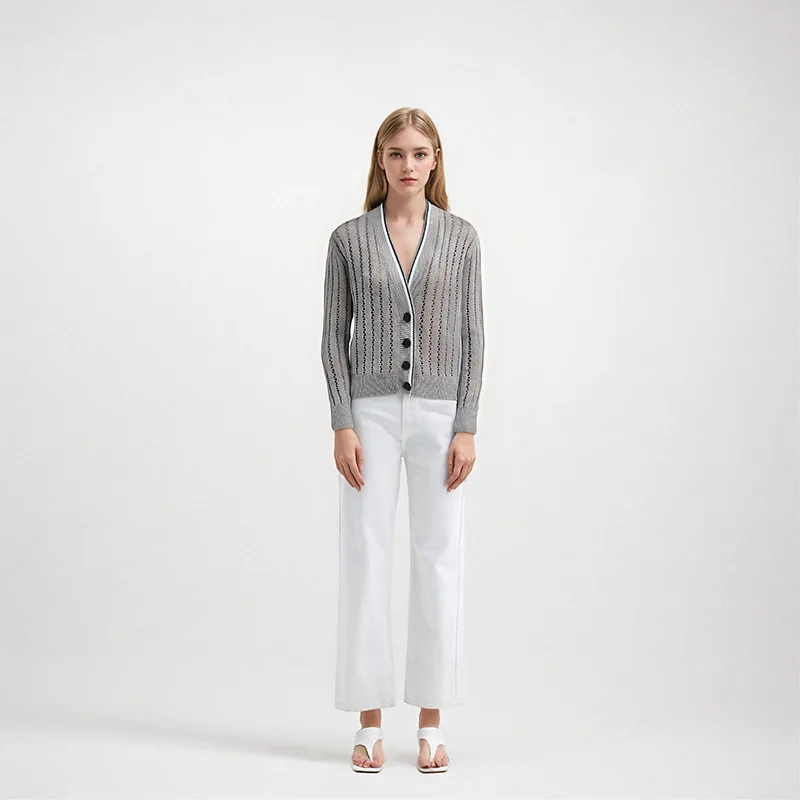 Casual and Comfortable Gray V-neck Long Sleeved Single Breasted Linen Cotton Knitted Sweater Cardigan Women's Clothing
Casual and Comfortable Gray V-neck Long Sleeved Single Breasted Linen Cotton Knitted Sweater Cardigan Women's Clothing