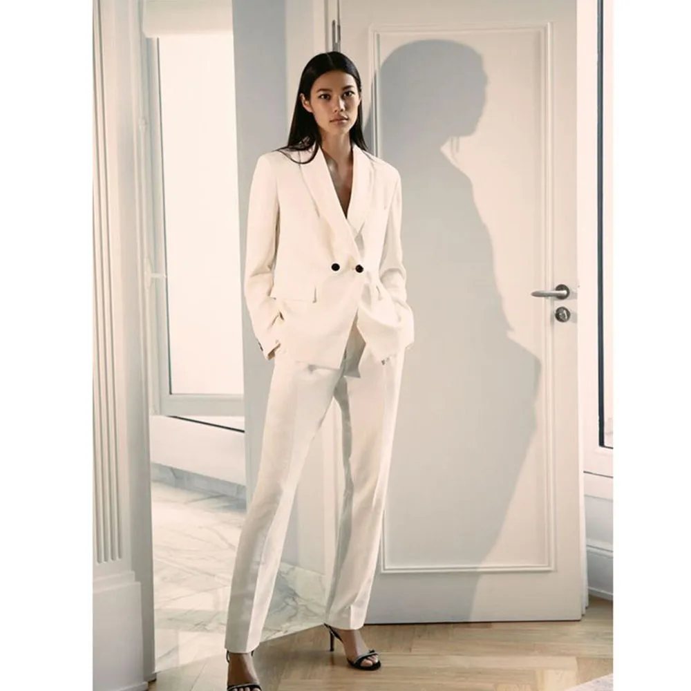 Smart White Women's Suits Double Breasted 2 Pieces Jacket Pants Female Clothing Elegant Office Banquet Lady's Blazers Sets
Smart White Women's Suits Double Breasted 2 Pieces Jacket Pants Female Clothing Elegant Office Banquet Lady's Blazers Sets