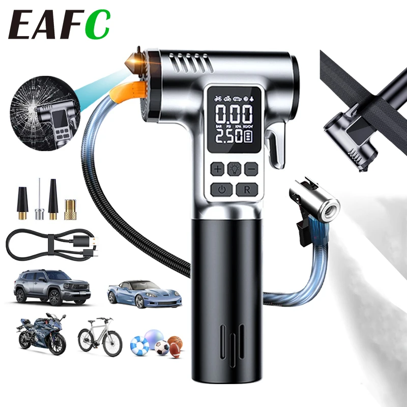 EAFC 150PSI автомобильный насос для накачивания шин, беспроводной воздушный насос, цифровой и автоматическое отключение с молотком безопасности, оконный ремень безопасности, ремень безопасности для автомобильного мяча
EAFC 150PSI автомобильный насос для накачивания шин, беспроводной воздушный насос, цифровой и автоматическое отключение с молотком безопасности, оконный ремень безопасности, ремень безопасности для автомобильного мяча