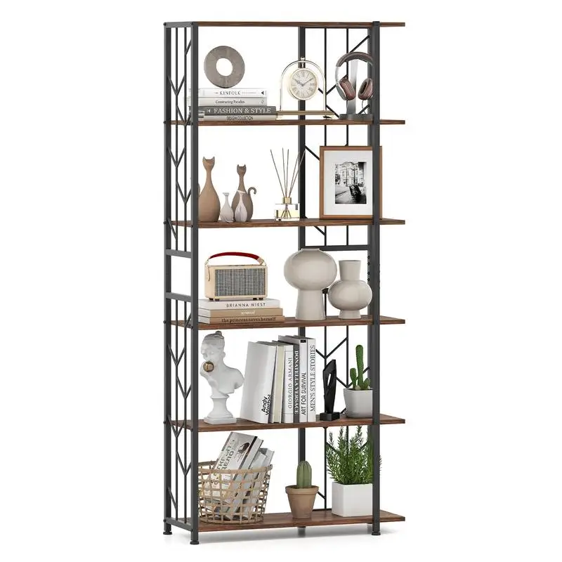 6-Tier Bookshelf Modern Geometric Bookcase with Heavy-duty Metal Frame and Anti-tipping Kits-Rustic Brown
6-Tier Bookshelf Modern Geometric Bookcase with Heavy-duty Metal Frame and Anti-tipping Kits-Rustic Brown