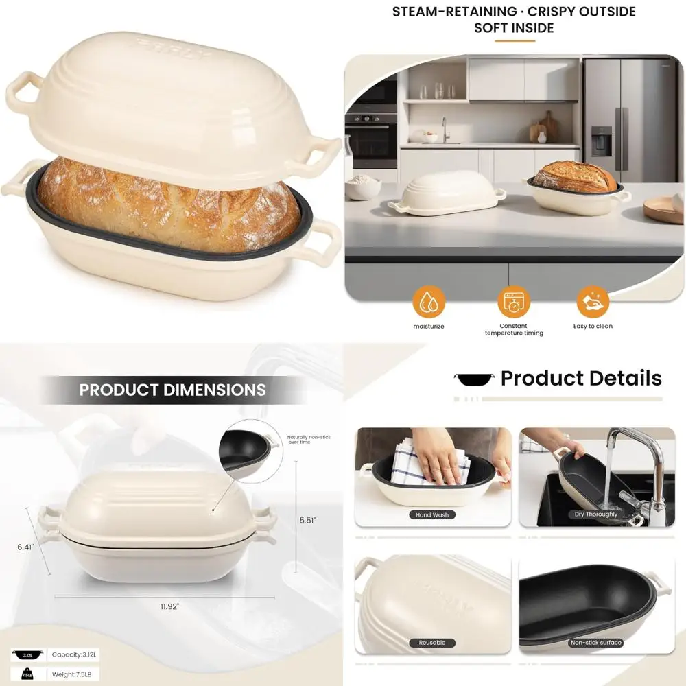 Enameled Cast Iron Dutch Oven for Sourdough Bread Baking, 9x5.5 Inch Oval Pan with Lid, Perfect for Homemade Bread Creations
Enameled Cast Iron Dutch Oven for Sourdough Bread Baking, 9x5.5 Inch Oval Pan with Lid, Perfect for Homemade Bread Creations