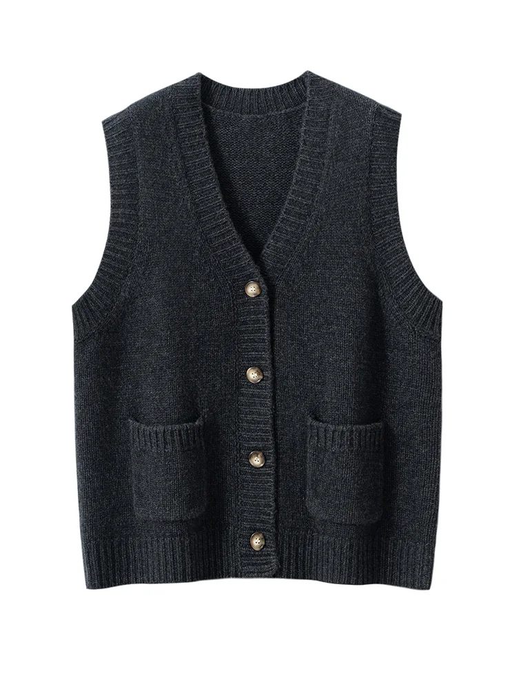 Высококачественный женский жилет из 100% кашемира с металлическими пуговицами, кардиган без рукавов с v-образным вырезом, осенне-зимний свитер, офисный женский
Высококачественный женский жилет из 100% кашемира с металлическими пуговицами, кардиган без рукавов с v-образным вырезом, осенне-зимний свитер, офисный женский