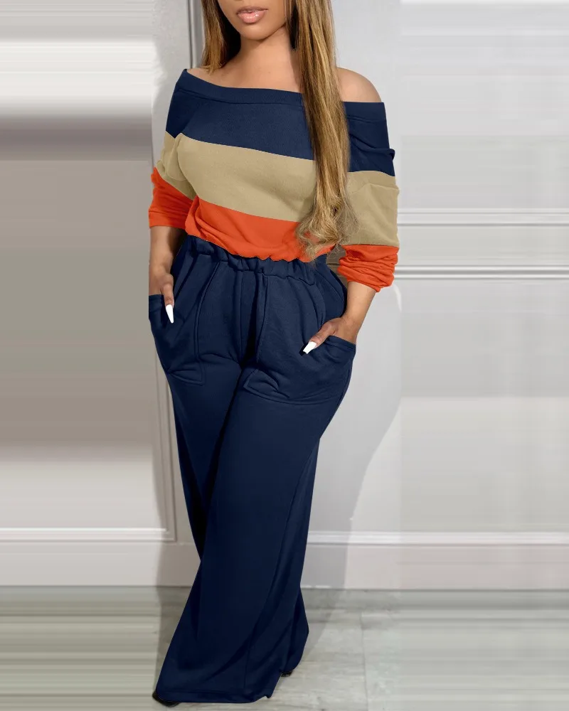 Spring Women Jumpsuit Colorblock Off Shoulder Long Sleeve Jumpsuit V-Back Stretchy Waist Pocket Design Romper Streetwear
Spring Women Jumpsuit Colorblock Off Shoulder Long Sleeve Jumpsuit V-Back Stretchy Waist Pocket Design Romper Streetwear