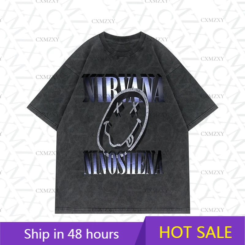 Vintage Washed Old Short Sleeve T-Shirt Nir vana Rock Band American High Street 100% Cotton
Vintage Washed Old Short Sleeve T-Shirt Nir vana Rock Band American High Street 100% Cotton