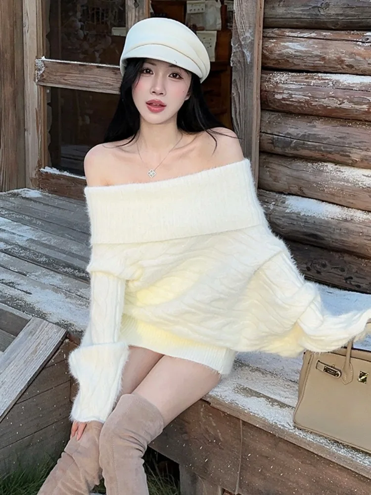 Korean Style Lazy One Shoulder Long Sleeve Knitted Sweater Women Winter Thick Soft Mink Fur Fashion Top Skin Friendly Breathable
Korean Style Lazy One Shoulder Long Sleeve Knitted Sweater Women Winter Thick Soft Mink Fur Fashion Top Skin Friendly Breathable