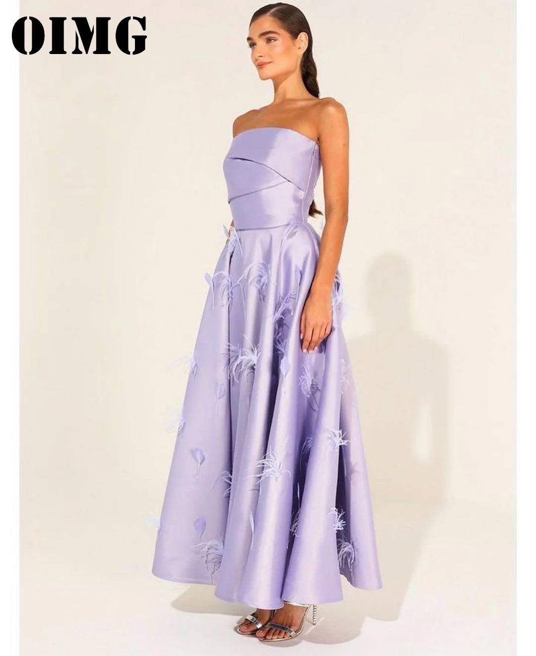 OIMG Strapless Prom Dresses Sleeveless Saudi Arabic Women Satin Pruple Feathers A-Line Evening Gowns Occasion Formal Party Dress
OIMG Strapless Prom Dresses Sleeveless Saudi Arabic Women Satin Pruple Feathers A-Line Evening Gowns Occasion Formal Party Dress