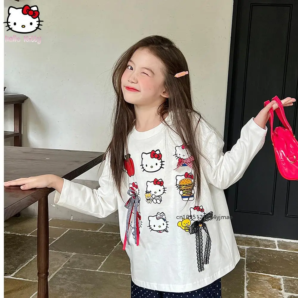 Свитер Sanrio для девочек, футболка с рисунком «Hello Kitty», детская удобная футболка с круглым вырезом, весенние новые детские хлопковые мешковатые однотонные каваи
Свитер Sanrio для девочек, футболка с рисунком «Hello Kitty», детская удобная футболка с круглым вырезом, весенние новые детские хлопковые мешковатые однотонные каваи